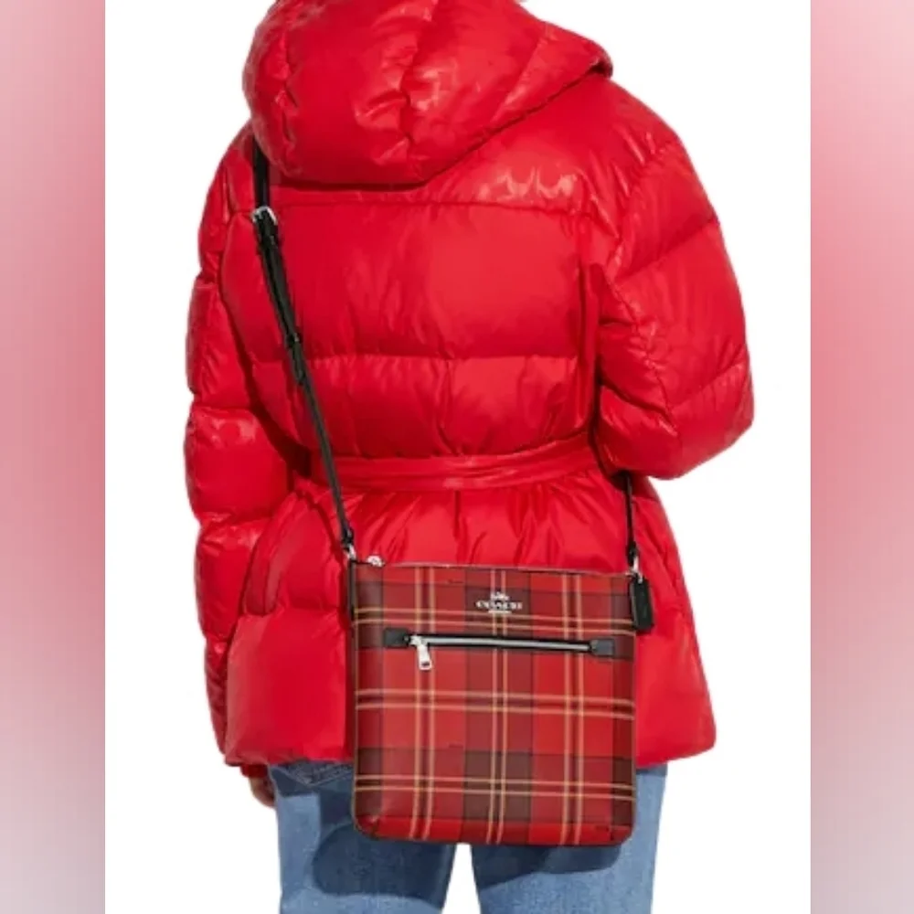 Coach Rowan File Bag With Tartan Plaid Print